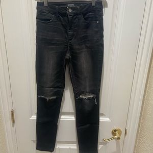 High rise ripped knee denim